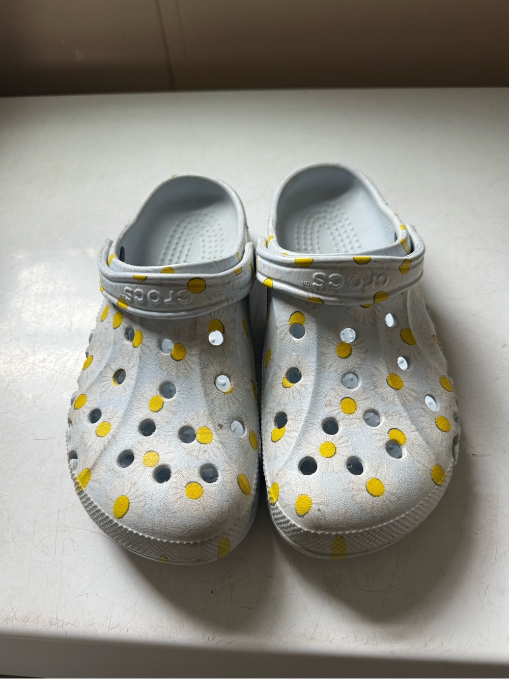 Women CROCS light blue with white daisies